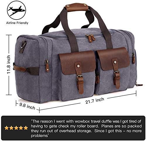 WOWBOX Duffel Bag Weekender Bag for Men and Women Genuine Leather Canvas Travel Overnight Carry on Bag with Shoes Compartment Grey 2 WOWBOX Duffel Bag Weekender Bag for Men and Women Genuine Leather Canvas Travel Overnight Carry on Bag with Shoes Compartment Grey