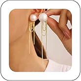 Erimberate Bohemian Pearl Ear Jacket Earrings Gold Pearl Tassel Dangle Earrings Long Tassel Chain Drop Earrings Minimalist Pearl Tassel Earrings Jewelry for Women Gifts