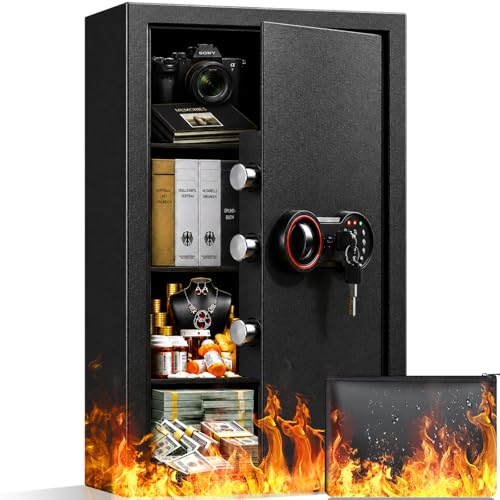 90L Extra Großer Safe Tresor für Zuhause, Digitale Tresor mit Feuerfesten Dokumententaschen, Schlüssel, Diebstahlalarm und 3 Abnehmbares Regale, Anti-