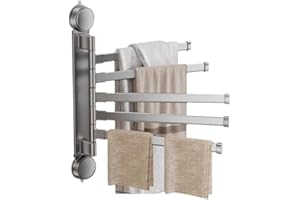 Towel Rack, Wall Mount Rotating Towel Rack with Suction Cups - Multi-Pole Bathroom Storage Organizer