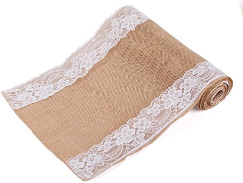 OYISIYI Burlap Lace Table Runner with Rectangle 12 x 108 inches Natural Jute Country Tabletop Decor for Wedding party decorations