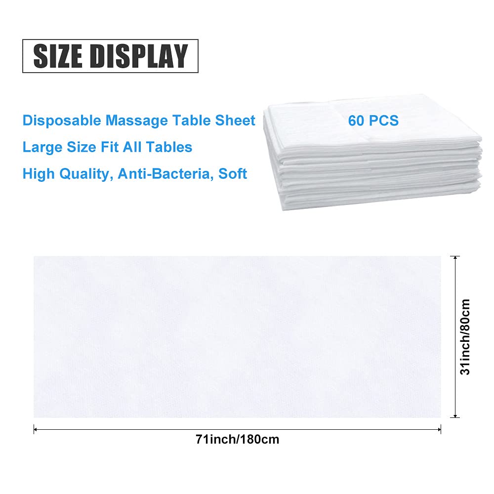 Xiaozhifu Disposable Bed Sheet, 60 PCS Disposable Massage Table Sheets, Large Spa Bed Cover Breathable Non Woven Fabric, 31" X 71" White : Beauty