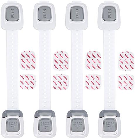 Cyboome Child Safety Locks - Latches Baby Proof Cabinet Drawer Cupboard, Fridge , Oven, Toilet Seat - Adjustable Security Straps - No Drilling - 4 Packs
