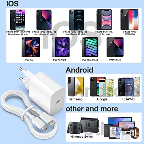 [MFi Certified] 20W USB C Ladegerät,4er Pack iPhone Ladegerät und iPhone Ladekabel, USB C Netzteil PD 3.0 Schnellladekabel iPhone auf Lightning Kabel 2M für iPhone 14 Pro Max 13 12 11 XS Max iPad