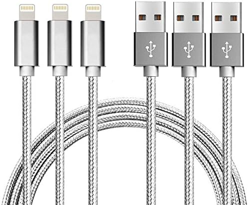[6ft x 3 Pack] Juvnile Nylon Braided USB A to Lightning Compatible Cable, High Durability - Apple MFi Certified - Dark Grey (3 Pack x 6ft)