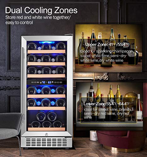 Wine-Cooler-Dual-Zone-Aobosi-15-inch-30-Bottle-Wine-refrigerator-Built-in-or-Freestanding-with-Fashion-Look-Quick-and-Silent-Cooling-System-Double-Layer-Tempered-Glass-Door-Front-Ventilation