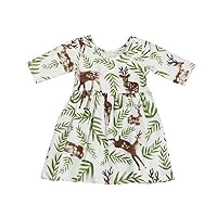 Vovotrade Adorable Cute Floral Deer Princess Dress for Toddler Kids Baby Girl Half Sleeve Holiday Dresses (18M, Multicolor)