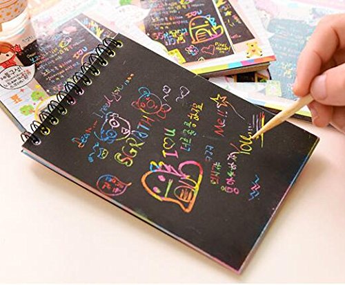 4Pack IFFree Scratch & Sketch Art Note Pads, Scratch Art Rainbow Mini Notes With Stylus Scratch Paper 10 Pages, Small Size.(Four Colours, with four Stylus and Style is random)