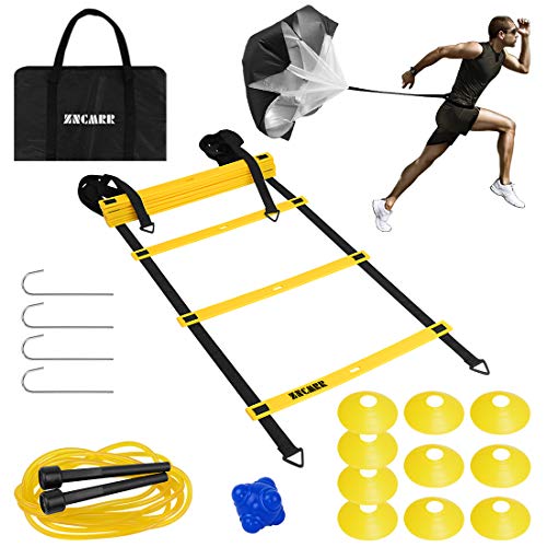 ZNCMRR Agility Ladder Speed Training Equipment Set, 20Ft Adjustable 12
