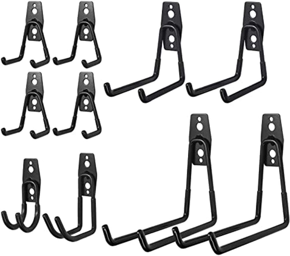 Excefore Garage Hooks 10 PCS Heavy Duty Wall Hooks with Screws Steel Double Hooks Tool Holder for Bicycles Ladders Black Garage Hooks Steel Heavy Duty Garage Storage Hooks for Organizing Power Tools