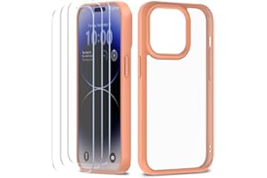 XClear for iPhone 14 Pro Max Phone Case Screen Protector [Premium Bundle] [Military Grade Drop Tested] [Not Yellowing Bumper] - Clear/Peach Case + 3 Pack Tempered Glass (2022/6.7inch)