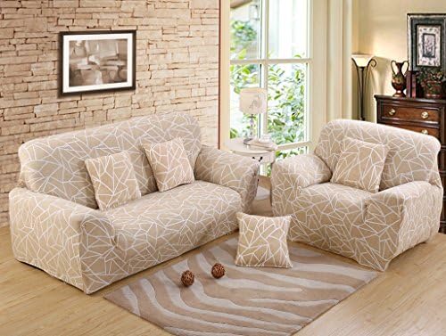 Stretch Arm Elastic Sofa Slipcover Form Fit, Slip Resistant, Stylish Furniture Shield / Protector with Cable Knit Fabric 1-4 Seater Couch Covers ( Geometry ) By Miller00