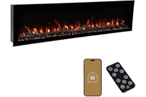 Modern Ember Highmark 84 Inch Smart Linear Electric Fireplace - Premium Flame with 10 Colors, Sleek Hidden Vent Design, Install Recessed in-Wall or Wall-Mount, WiFi and Voice-Enabled