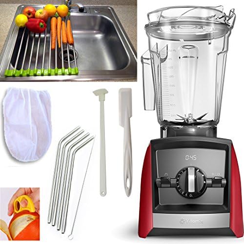 Vitamix Ascent A2500 Blender + Accessory Pack 5- Drain Rack + Blender Spatula + Cleaning Brush + Blender Scraper + Stainless Straws + Nut Milk Bag + Citrus Peeler 2500 (A2500 Red + Accessory Pack5)