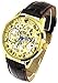 YouYouPifa Brilliant Hand-Winding Mechanical Golden Dial Brown PU Leather Band Watch NBW0FD5533-SS3