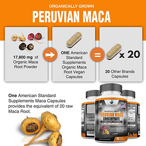 Maca Organic Peruvian Powder Capsules 17,600 mg Per Capsules Black