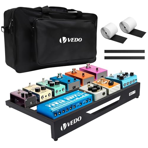 VEDO Pedalboard para guitarra, liga de alumínio, 1,2 kg, pedalboard leve para efeitos, 56 cm x 32 cm com bolsa de transporte, velcro, abraçadeiras, tamanho padrão de 56 cm (inclinado).
