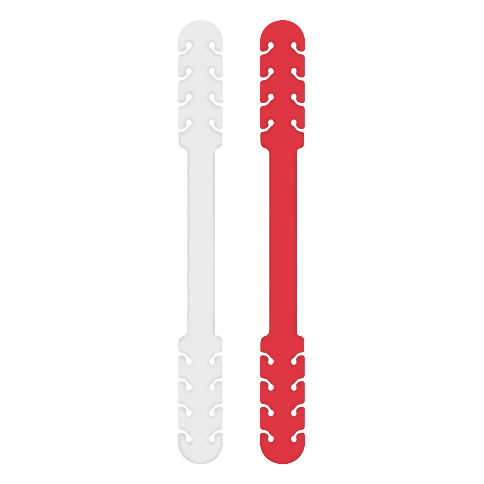 TBOC Mask Extension Strap - [Pack 2 Units] Adjustable Extender [White + Red] Anti-Tightening Holder Band for Ear Protection Decompression Ear-Loop Anti-Slip Extension Hook Silicone Earsaver with Grips