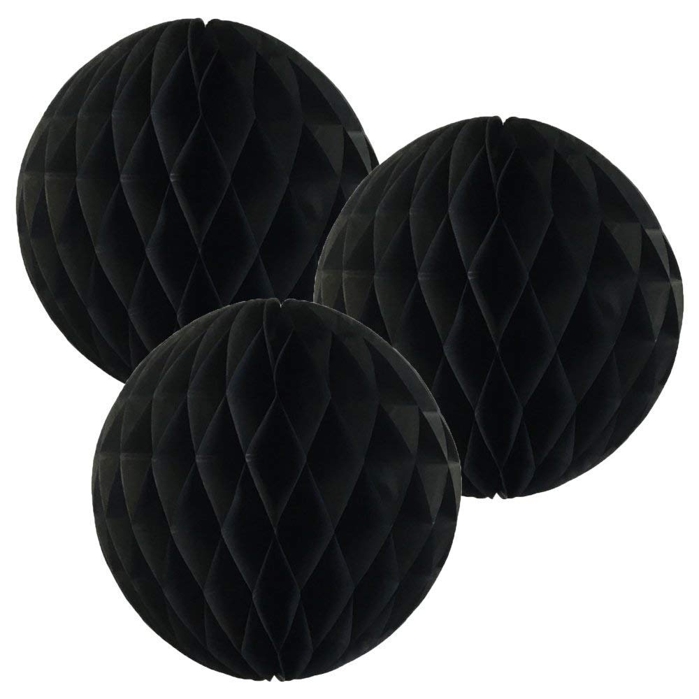 Paper Honeycomb Balls (Pack of 3) Christmas Tree Decorations Birthday Wedding Baby Shower (12" (30cm), Black)