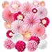 WILLBOND 24 Pcs Paper Fans Decoration Set, Including 12 Tissue Flowers, 6 Hanging Fans Garlands Decoration, 6 Paper Poms Ball Decor Flowers Kit for Christmas Wedding Birthday Baby Shower(Rose Pink)