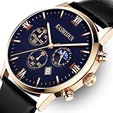 KASHIDUN Men's Watches Luxury Sports Casual Quartz Wristwatches Waterproof Chronograph Calendar Date Stainless Steel Band Black Color