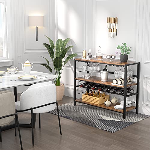 Ecoprsio Wine Rack Table, Industrial Bar with Wine Rack and