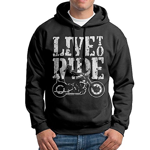 ZhiqianDF Live To Ride Men's Pullover EcoSmart Fleece Hooded Sweatshirt Black XL