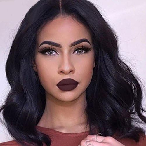 AOSI WIG Short Black Curly Middle Part African American Wigs Hair Heat Resistant Fiber Wig for Women