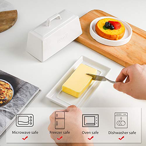 KOOV Porcelain Butter Dish With Lid, Perfect for East West Coast Butter