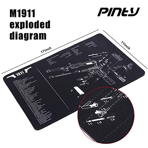 Pinty Handgun Cleaning Mat Detailed Pistol Diagram & Assembly