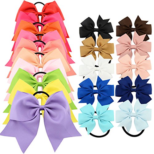 YOY 20 Pcs Fashion Baby Girls Boutique Hair Ties Ponytail Holders - Stretchy Elastic Ropes Rubber Bands Hair Accessories Set with Grosgrain Ribbon Bows 8