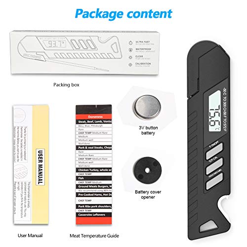 Instant Read Meat Thermometer, Upgrade Digital Meat Thermometer for Grilling with Bottle Opener, Waterproof Digital Food Thermometer with Backlight LCD, Super Fast 2-3s Digital Cooking Thermometer