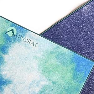 Aurorae Synergy 2 in 1 Yoga Mat; with integrated Non Slip Microfiber Towel. Best for Hot, Ashtanga, Bikram and Active Yoga where you sweat and Slip.Patent Protected (TAHITI TIDE)