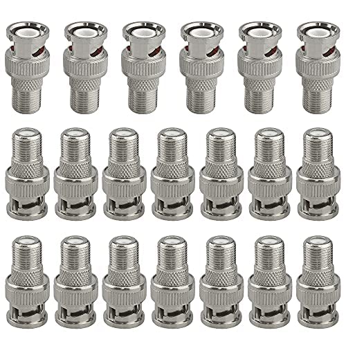 BGTXINGI 20PCS BNC Male Plug to F Female Plug Nickel Plated Coax Connector Coupler with Copper Pin Fixed Inside for CCTV Security Camera System