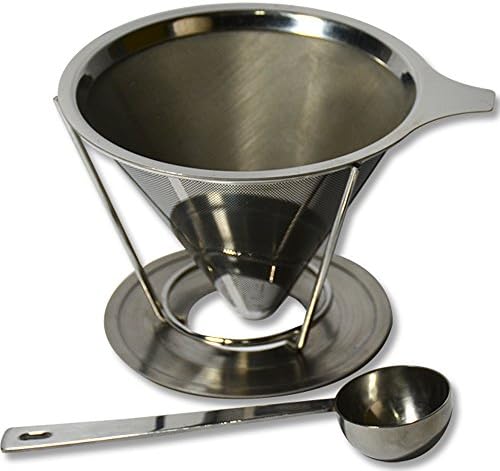 CounterTop Pour Over Stainless Steel Drip Coffee Filter and Scoop (4 Cups)