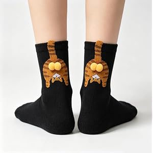 Creative Cartoon Cat Egg Socks, Mid-Crew Gray Socks with 3D Balls - Cute & Novelty, Trendy & Comfortable