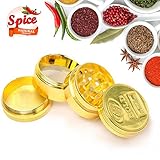 Medium Herb Weed Grinder Spice Tobacco - Four easy to disassemble parts - 2.95 Inches Tall - Premium Grade Aluminum - Smell Proof Herb Container, 54 Razor Sharp Diamond Shaped Teeth (Gold)