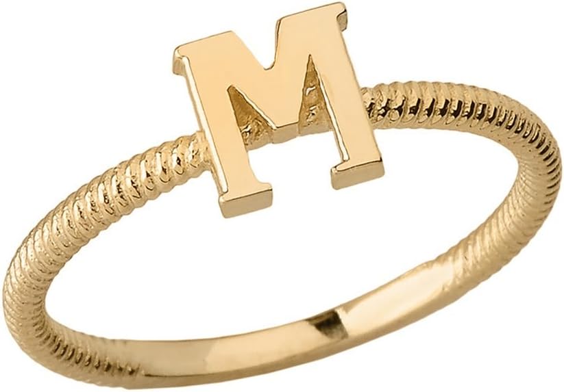 Personalized Women's 10k Yellow Gold Initial A-Z Stackable Rope Design Ring