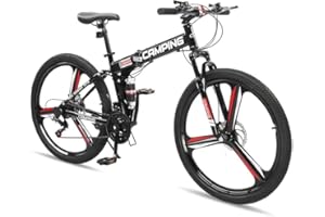 Ktaxon 26 Inch Folding Bike, 21 Speeds Foldable Bikes for Adults, Bicycle for Men & Women with Full-Suspension, Unique 3 Spoke Alloy Wheel, Dual Disc Brake, Quick Release and Adjustable Saddle
