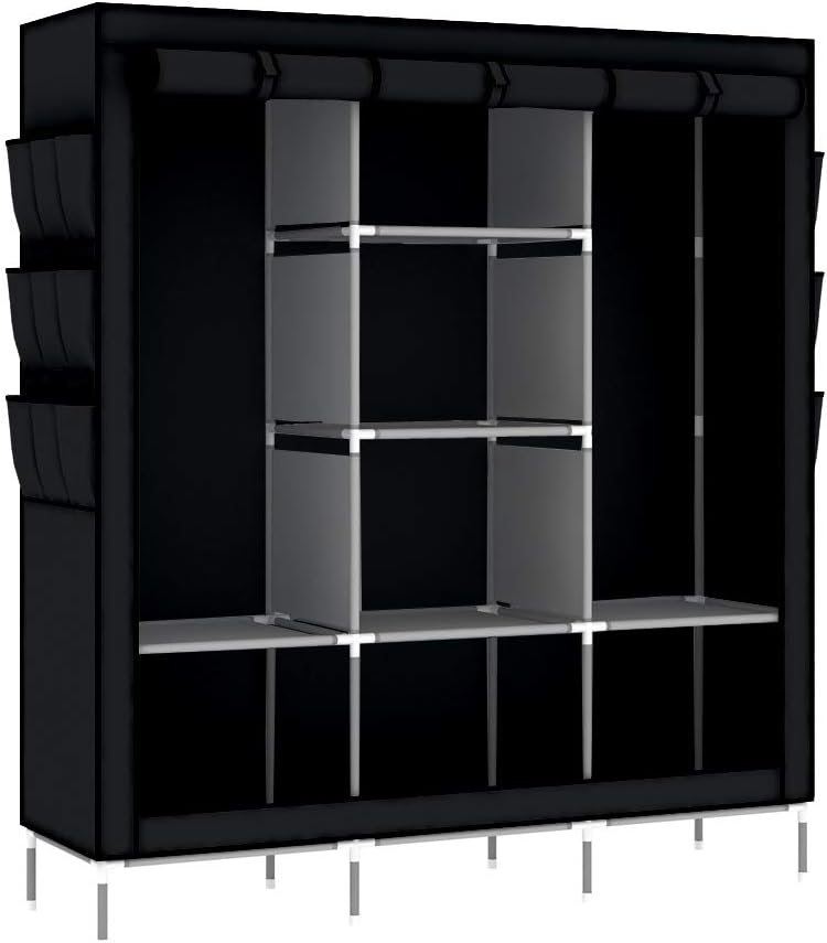 Intirilife Armoire de Rangement Pliable 130x175x45 cm en Noir Corbeau