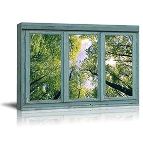 Vintage Teal Window Looking Out Into a Green...