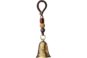 Mansiyuyee Brass Decorative Bells Keychain with Om Mani Padme Hum Mantra, Hanging Lucky Bell for Car Keys or Backpack as Good Luck Charms