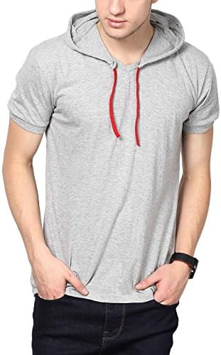 Men's Hooded Half Sleeve (Grey_X-Large)