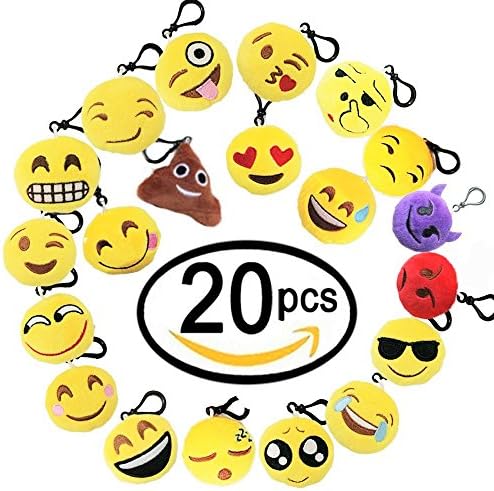 BUDI No-repeated Emoji Keychains Fashion Party Favors Mini Plush Pillows for Kids and Adults Party Packs (20 Pcs)