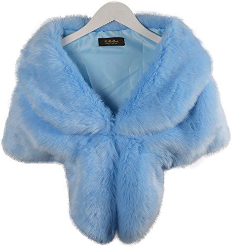 RoRoDox Warm Faux Fur Wedding Shawl Perfect for Wedding/party/show (Rabbit Fur Sky Blue Plus Size)