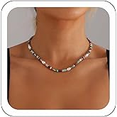 Zeshimb Boho Pearl Beaded Choker Necklace Colorful Seed Beads Chain Faux Baroque Pearl Collarbone Necklace Summer Rainbow Beads Hippie Necklace Jewelry for Women