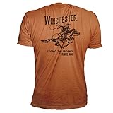 Official Winchester Mens Cotton Vintage Rider Graphic Printed Short Sleeve T-Shirt (XL, Texas Orange)