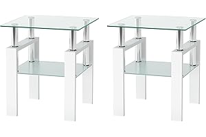 IANIYA Modern Tempered Glass Coffee Table Set - 3 Piece Living Room Table Set - Sleek Design, High Capacity (2, White)