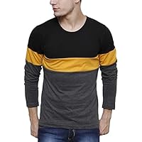 Urbano Fashion Men's Black, Grey, Yellow Round Neck Full Sleeve T-Shirt
