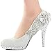 getmorebeauty Women's Silver Lace Flower Pearls Closed Toes Wedding Shoes Pumps